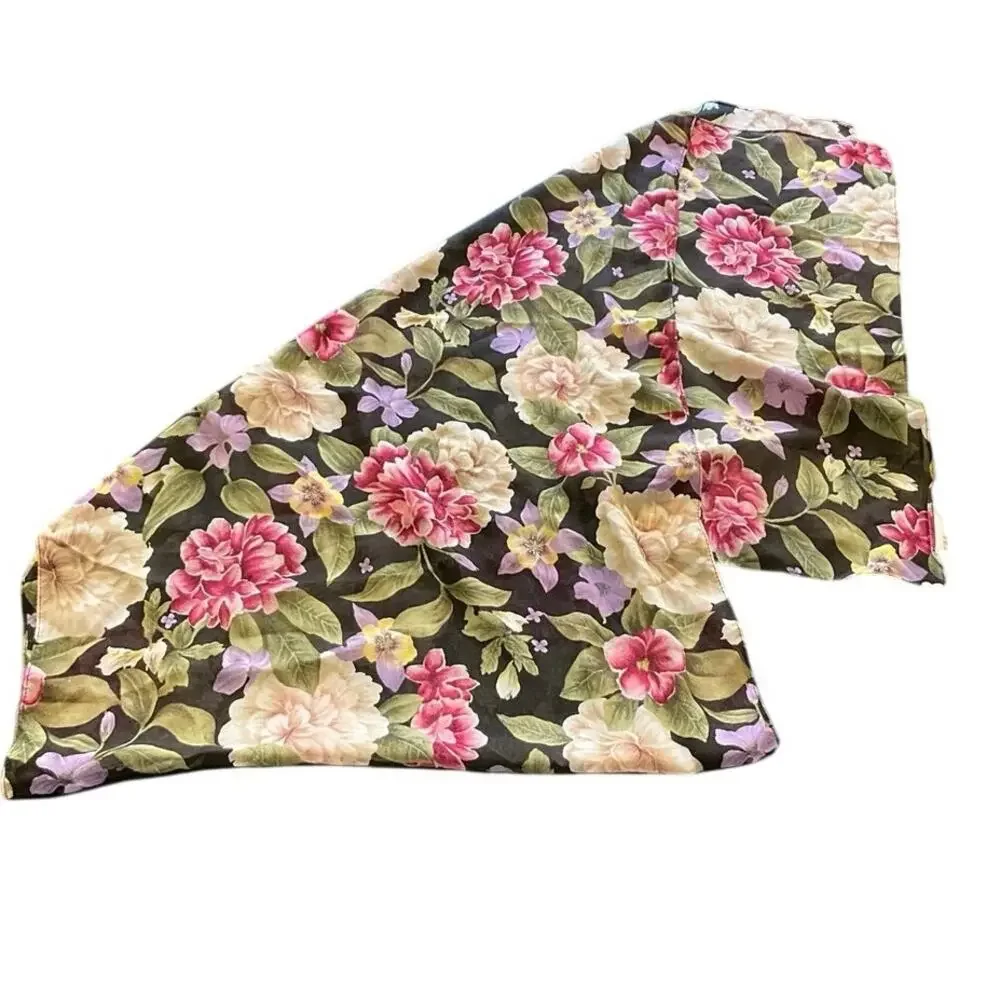 Dana Buchman Floral Sheer Scarf Black Pink Cream 20x69 Lightweight Wrap